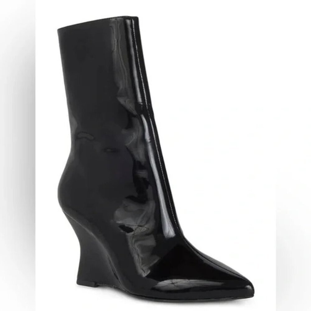 Black Suede Studio Lauren Patent Leather Wedge Ankle Boots NWOB  7.5